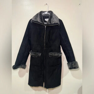 LOFT Black Faux Fur Trim Winter Coat size 2
